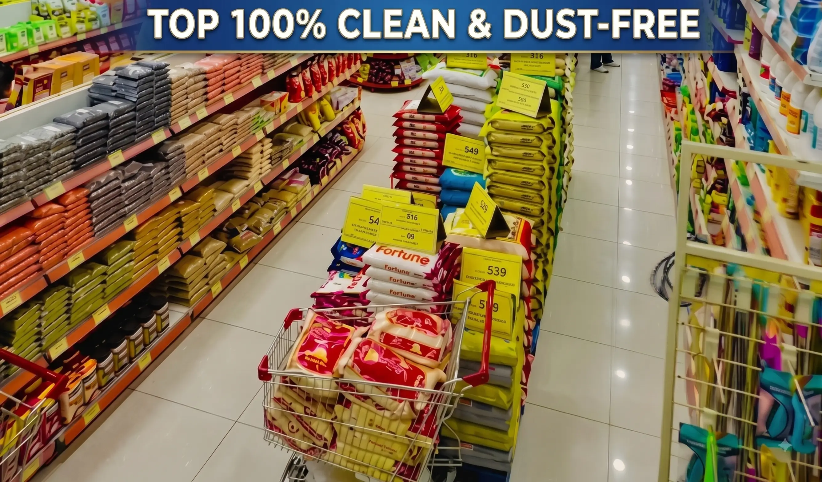 100% Clean & Dust-Free Groceries Real Shop Photo